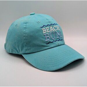 Beach Bum Hat Cap Adjustable Strap Back Teal Turquoise Vacation Embroidered
